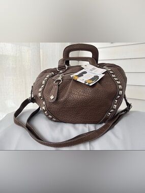 Kathy Van Zeeland Brown Stud-Trim Dome Satchel NWT